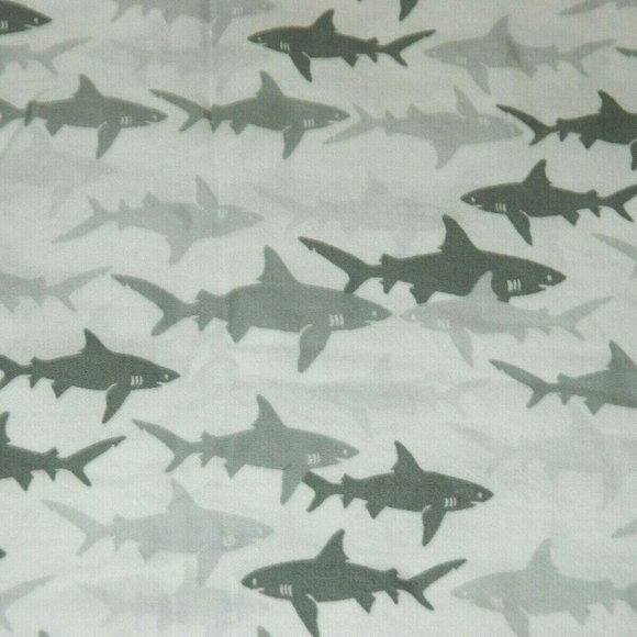 White With Grey Sharks Twin Flat Bed sheet - Picture 2 of 5